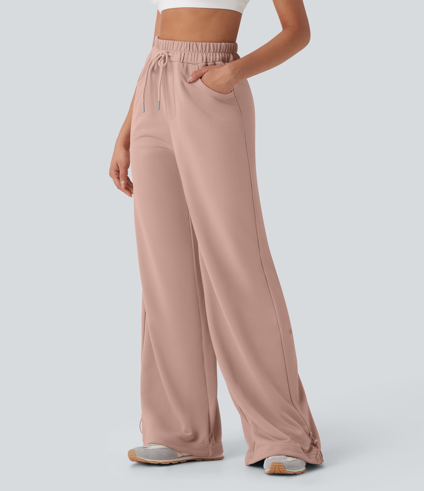 Pantalones de talle alto, con cordón, perneras ajustables, de pierna ancha y estilo relajado, con bolsillos