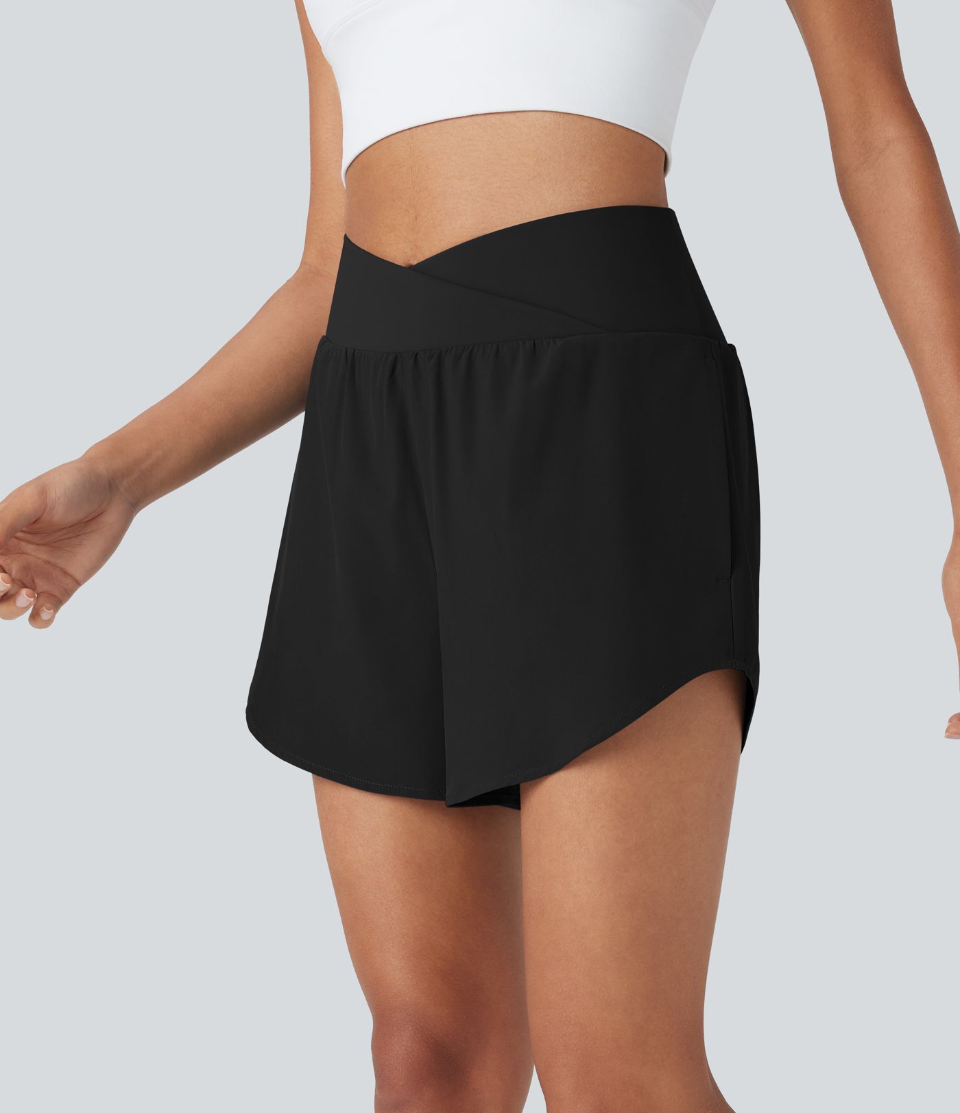 Breezeful™ High Waisted Crossover 2-in-1 Quick Dry Yoga Shorts with Pockets