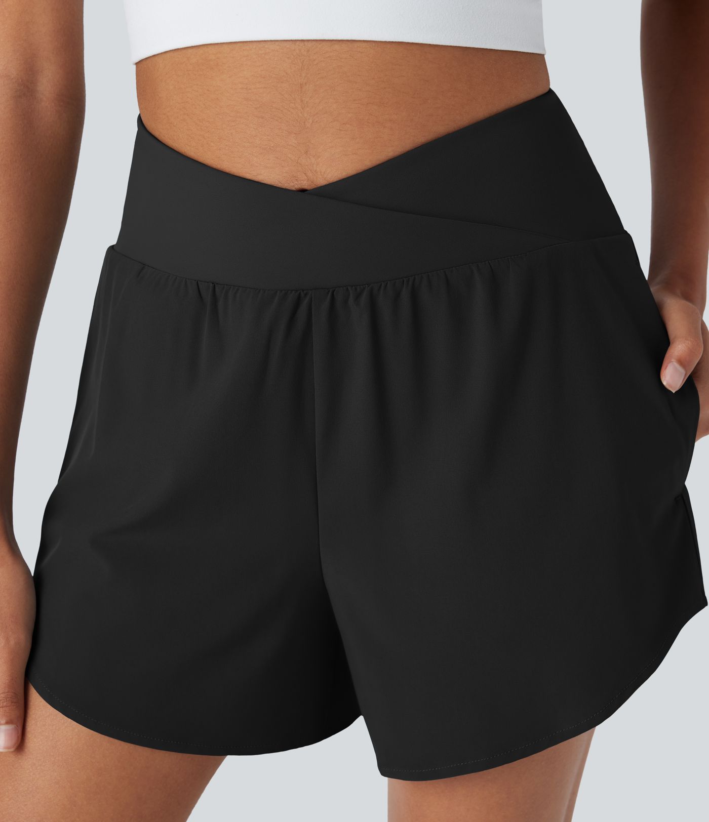 Breezeful™ High Waisted Crossover 2-in-1 Quick Dry Yoga Shorts with Pockets