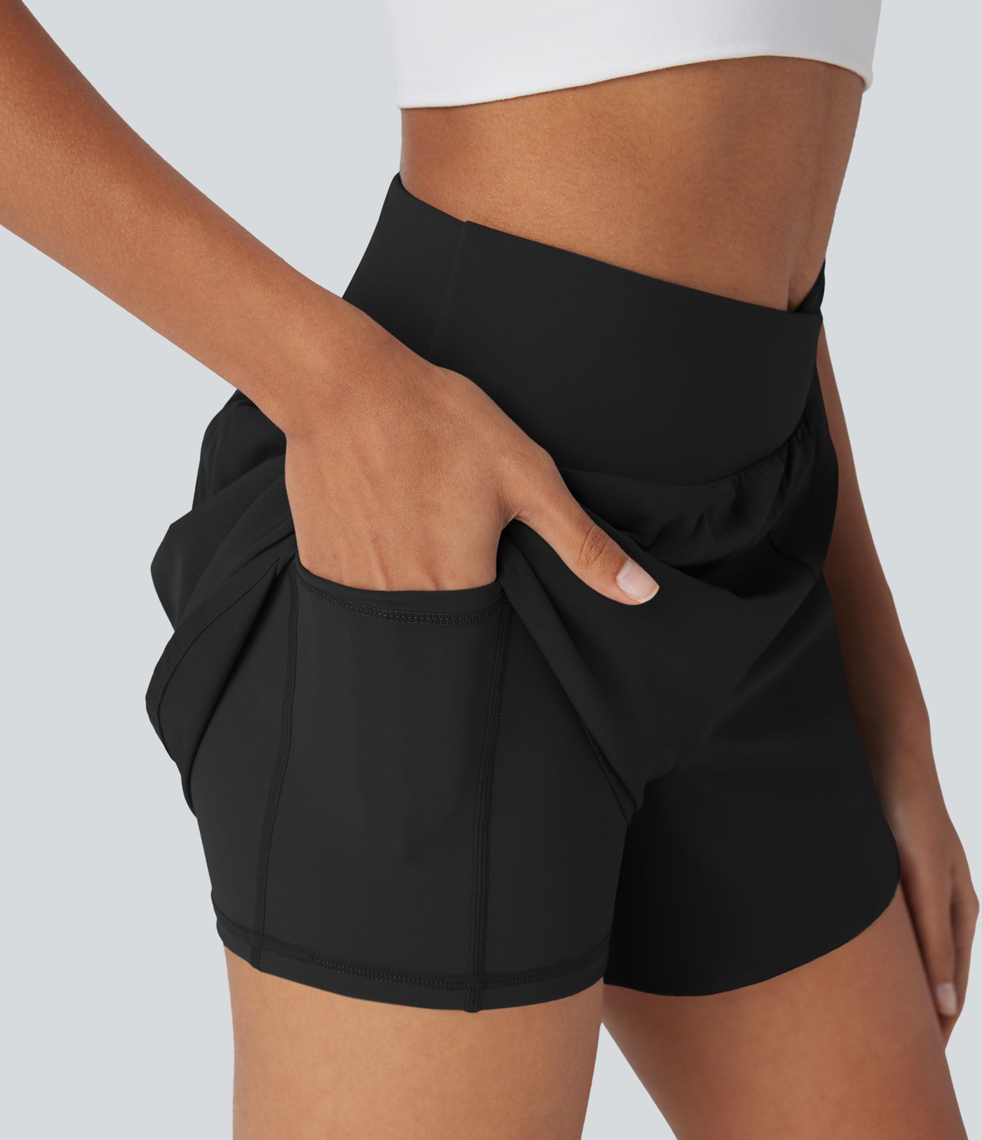 Breezeful™ High Waisted Crossover 2-in-1 Quick Dry Yoga Shorts with Pockets