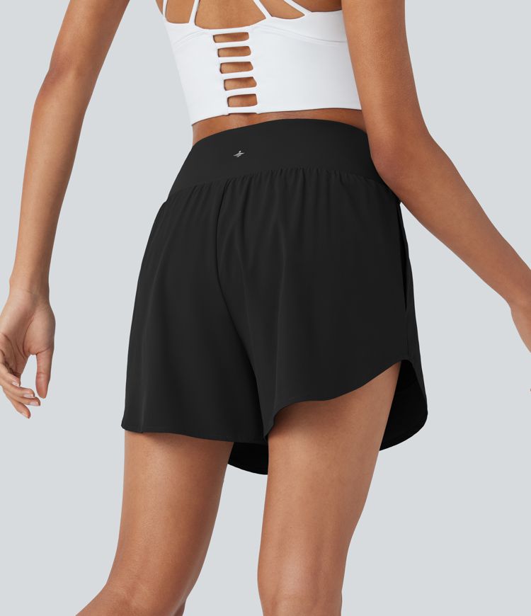 Breezeful™ High Waisted Crossover 2-in-1 Quick Dry Yoga Shorts with Pockets