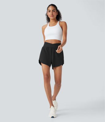 Breezeful™ High Waisted Crossover 2-in-1 Quick Dry Yoga Shorts with Pockets
