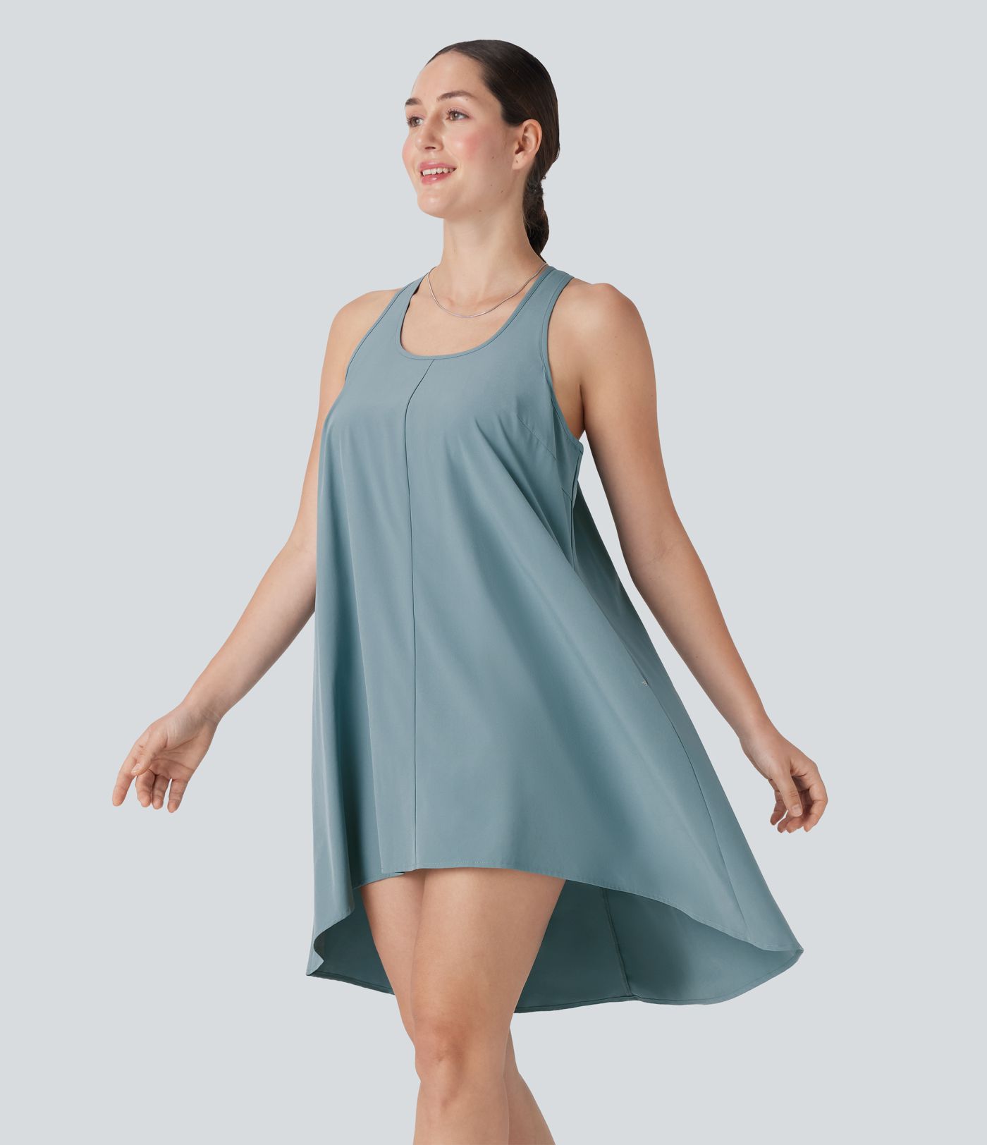Breezeful™ RacerPocket Alto Bajo Fluido Mini Vestido Casual de Secado Rápido Copas D-F