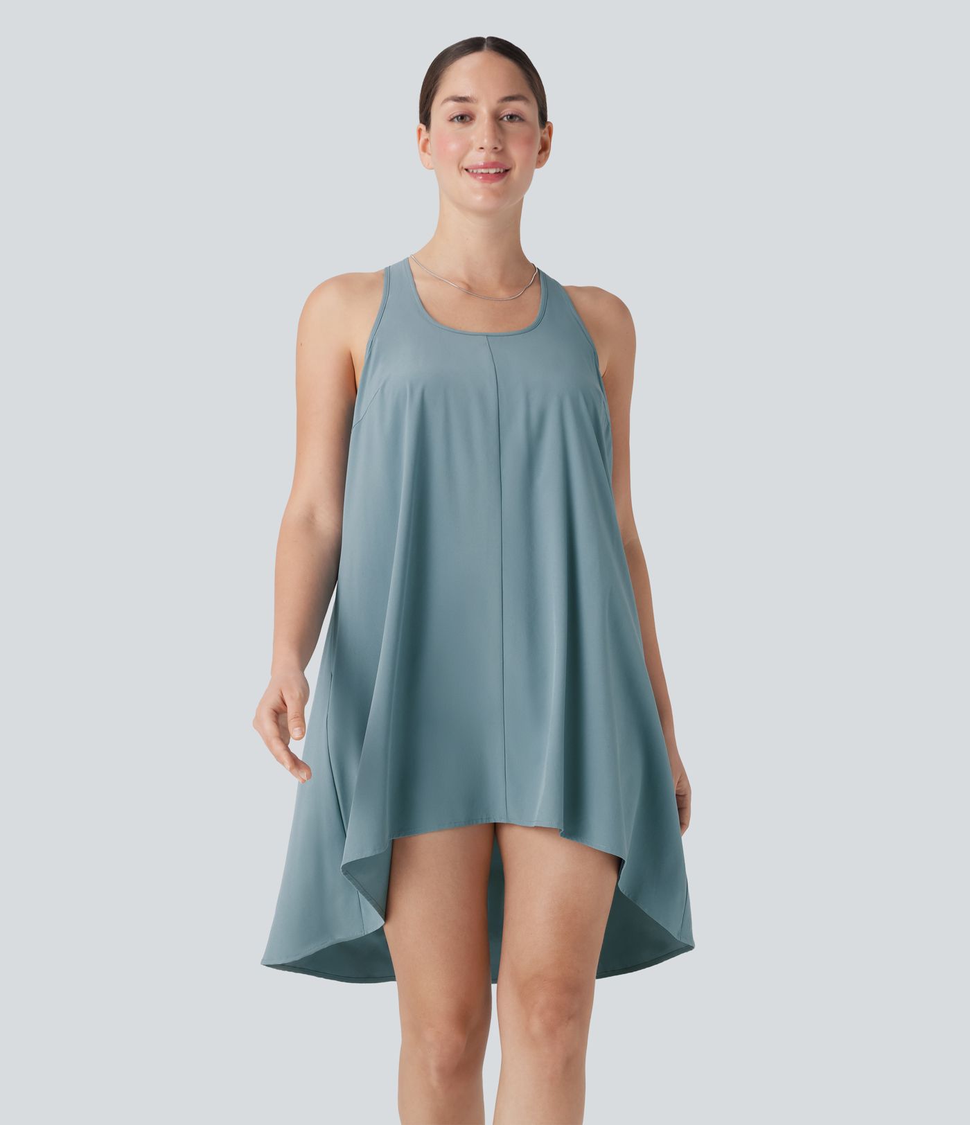 Breezeful™ RacerPocket Alto Bajo Fluido Mini Vestido Casual de Secado Rápido Copas D-F