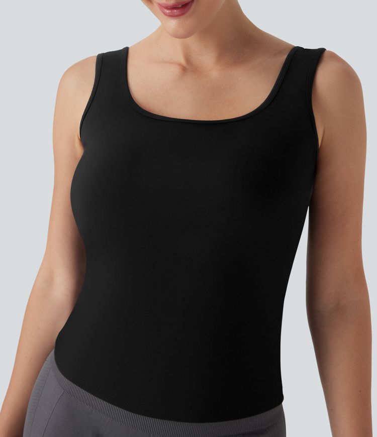 U Neck Crossover Yoga Tank Top-Longer Length D-F Cups