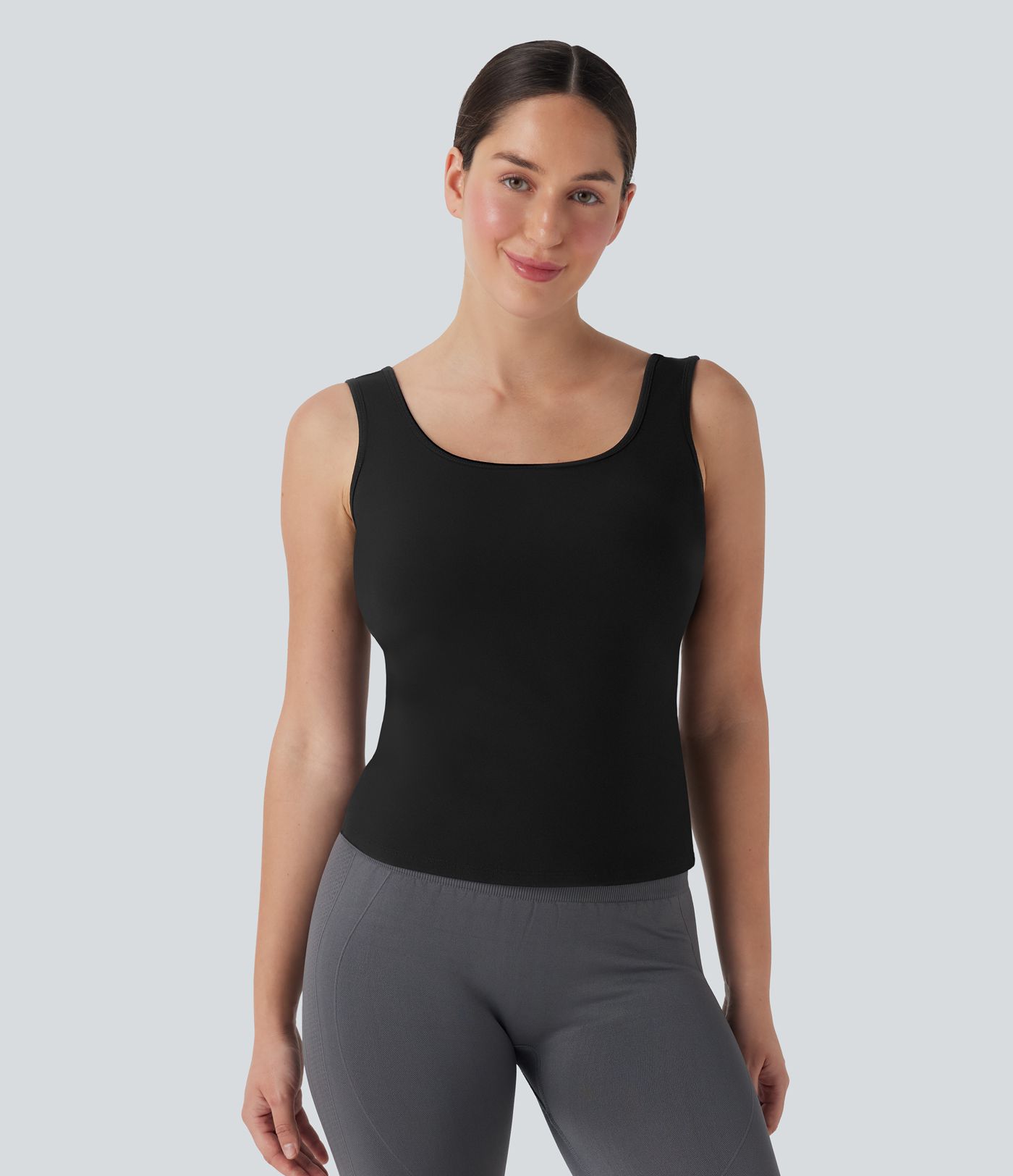 U Neck Crossover Yoga Tank Top-Longer Length D-F Cups