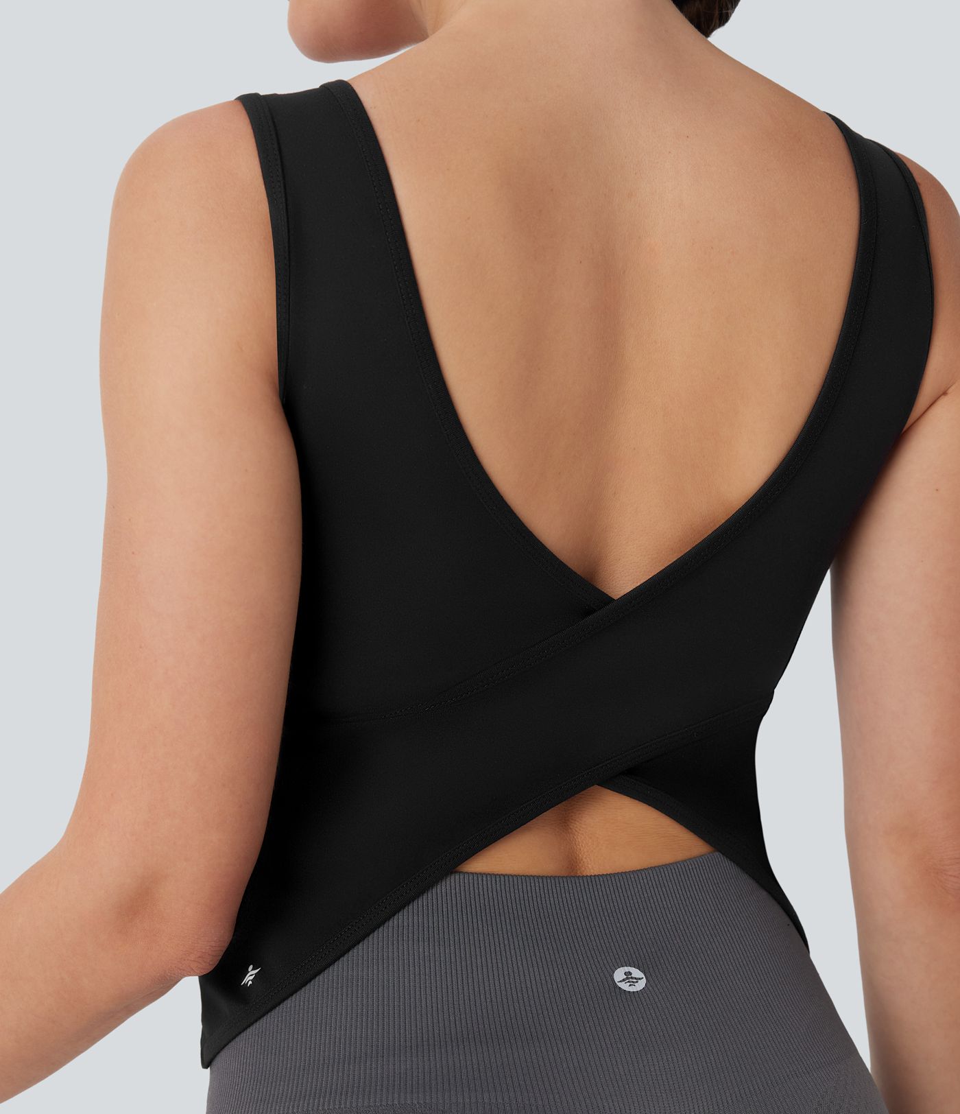 U Neck Crossover Yoga Tank Top-Longer Length D-F Cups