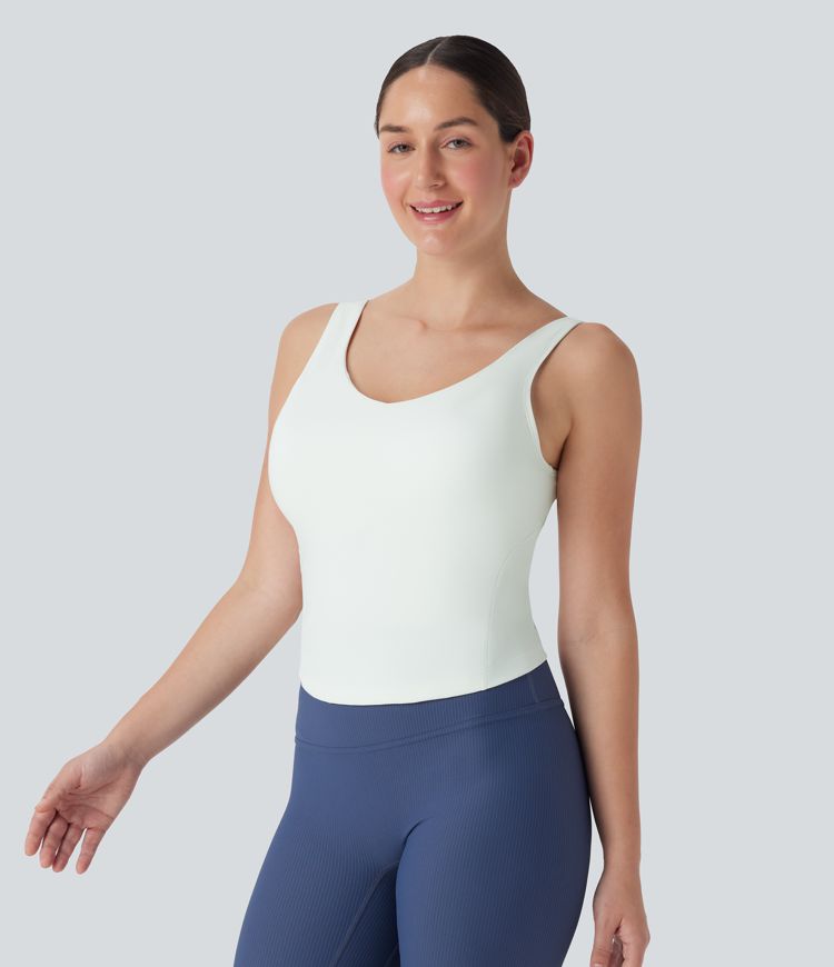 Blanc SoftlyZero™ débardeur de running rembourré et moelleux à col en V — bonnets DD–F / 1