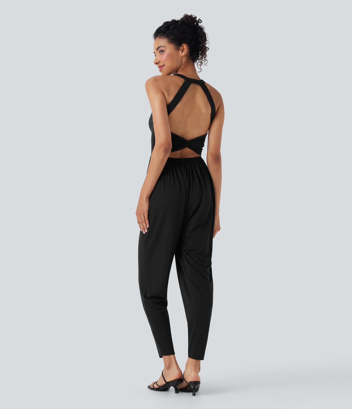 U Neck Harem Casual Jumpsuit with Pockets-Easy Peezy Edition D-F Cups