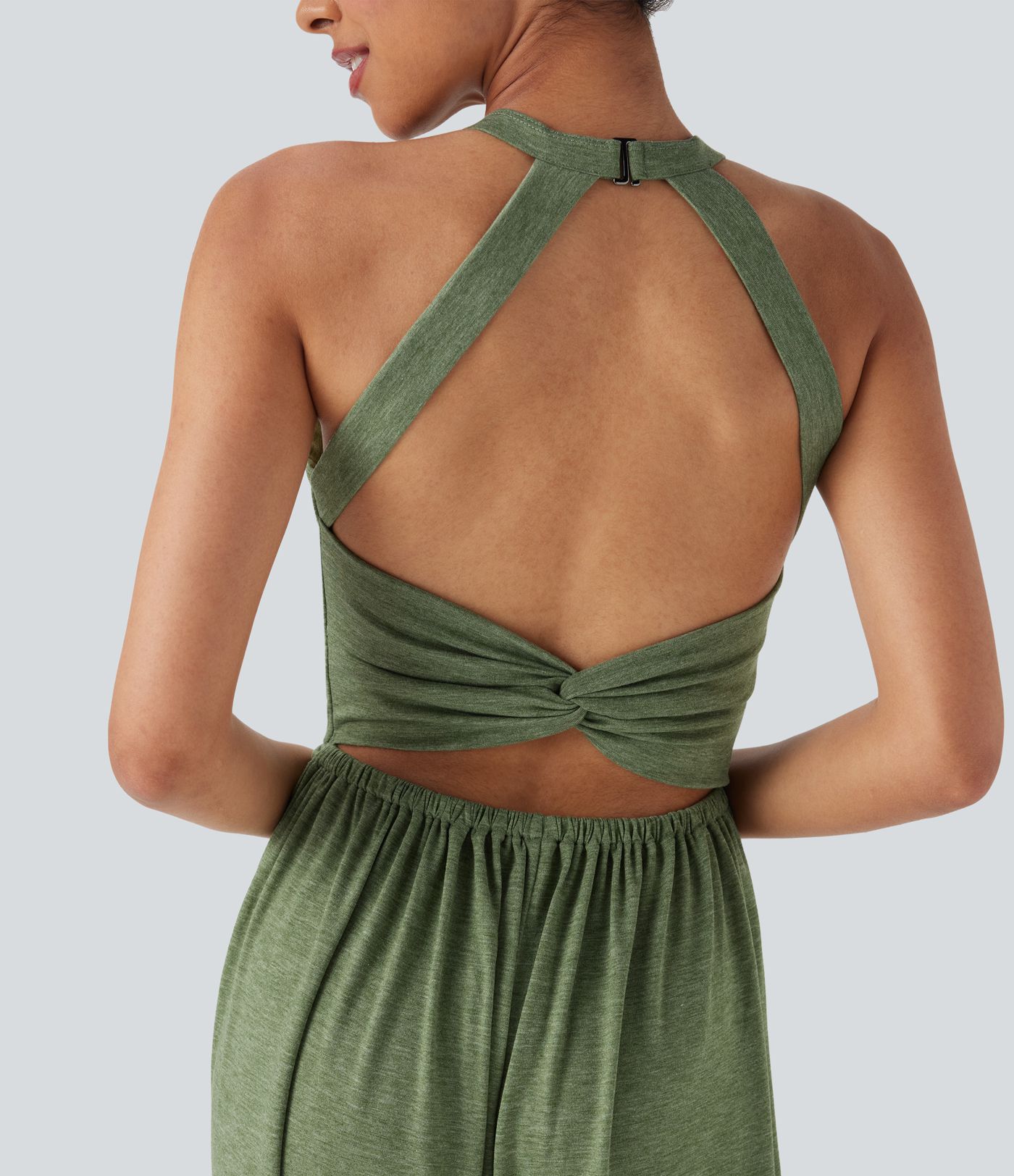 U Neck Harem Casual Jumpsuit with Pockets-Easy Peezy Edition D-F Cups