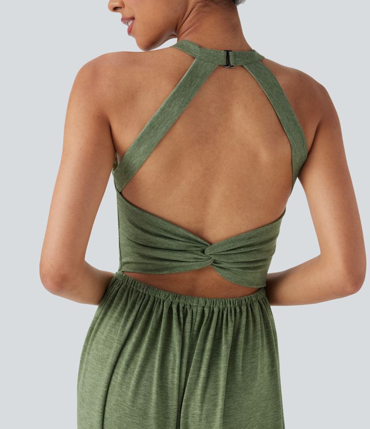 U Neck Harem Casual Jumpsuit with Pockets-Easy Peezy Edition D-F Cups