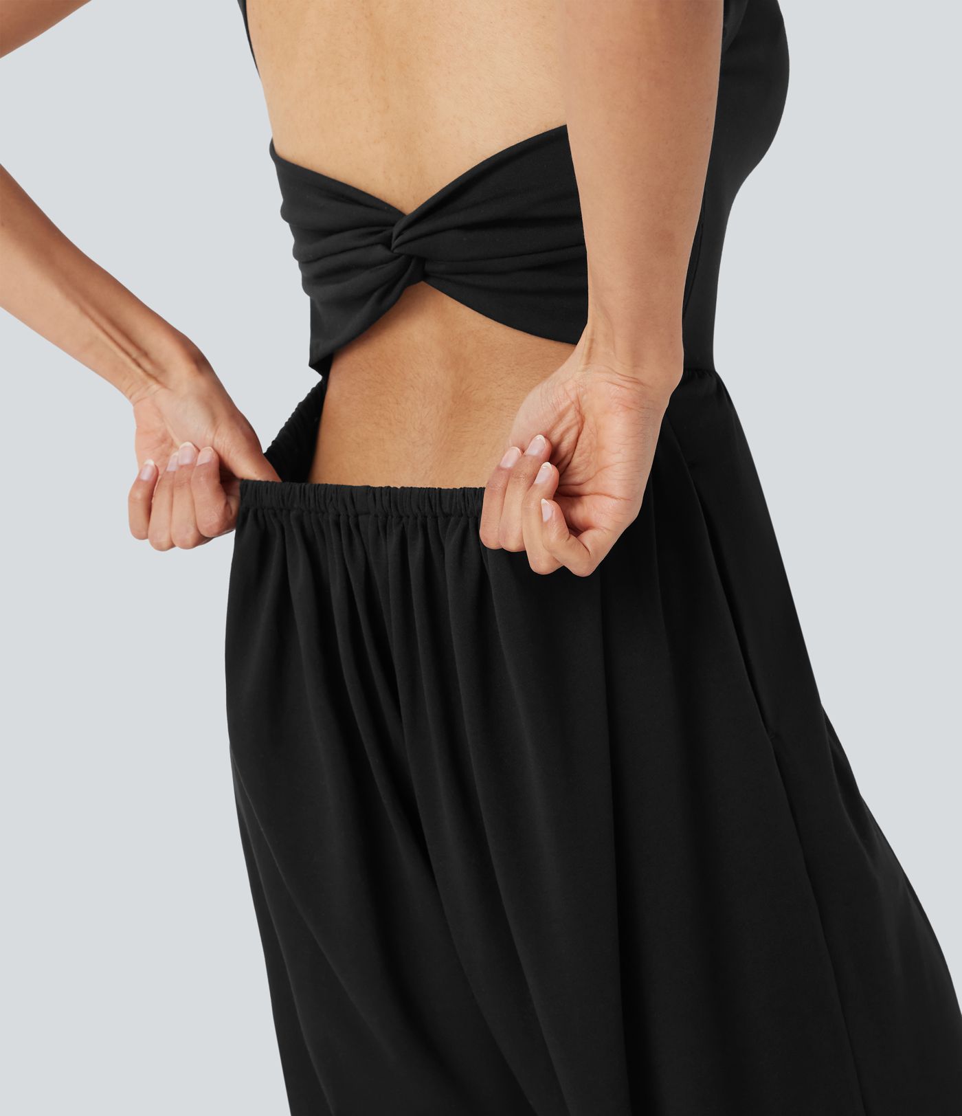 U Neck Harem Casual Jumpsuit with Pockets-Easy Peezy Edition D-F Cups