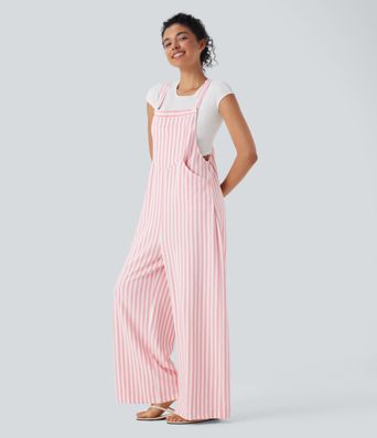 Pockets Stripe Waffle Overalls