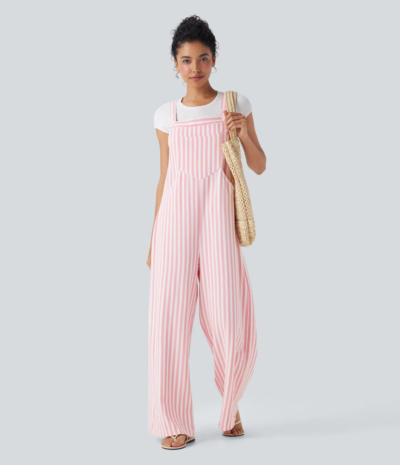 Pockets Stripe Waffle Overalls