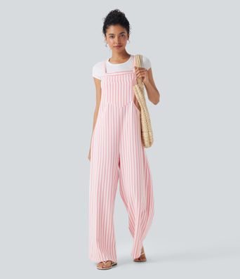 Pockets Stripe Waffle Overalls