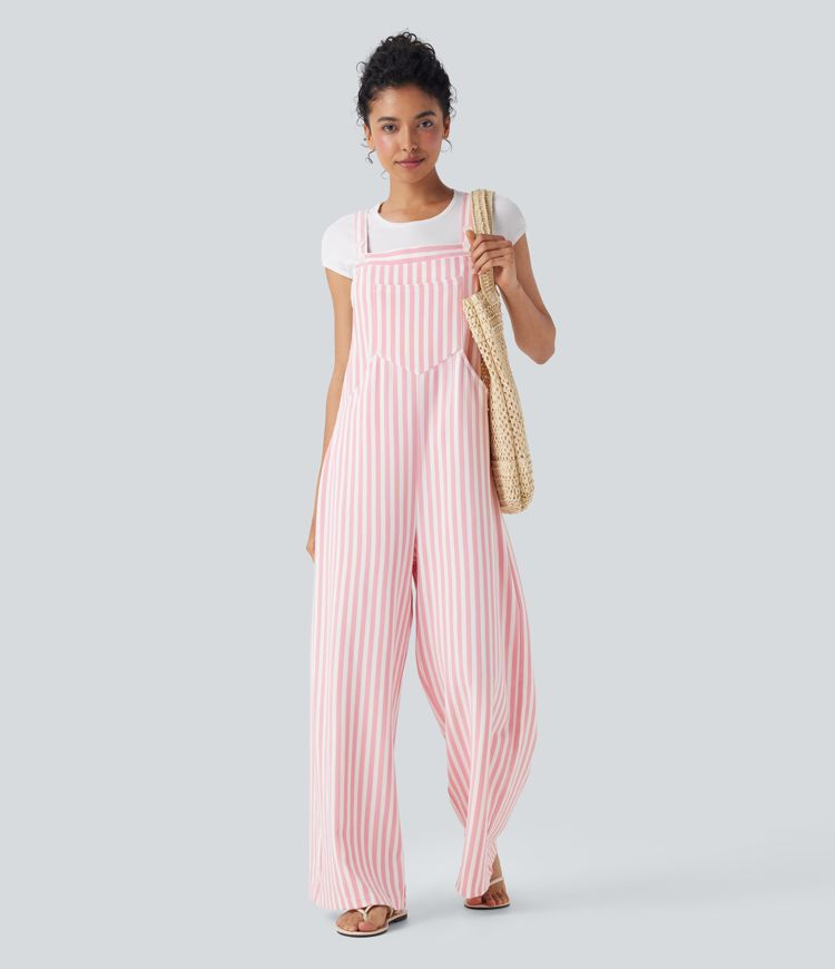 Pockets Stripe Waffle Overalls