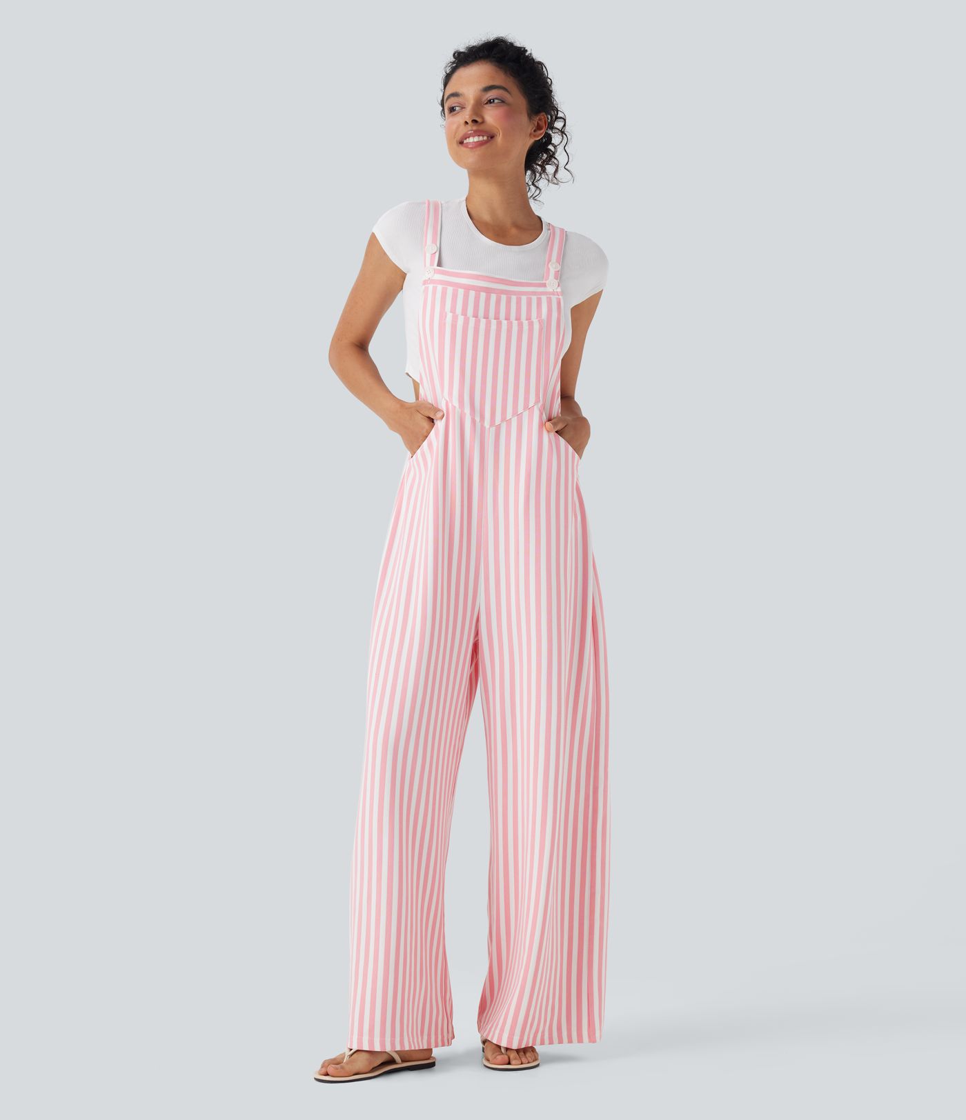 Pockets Stripe Waffle Overalls