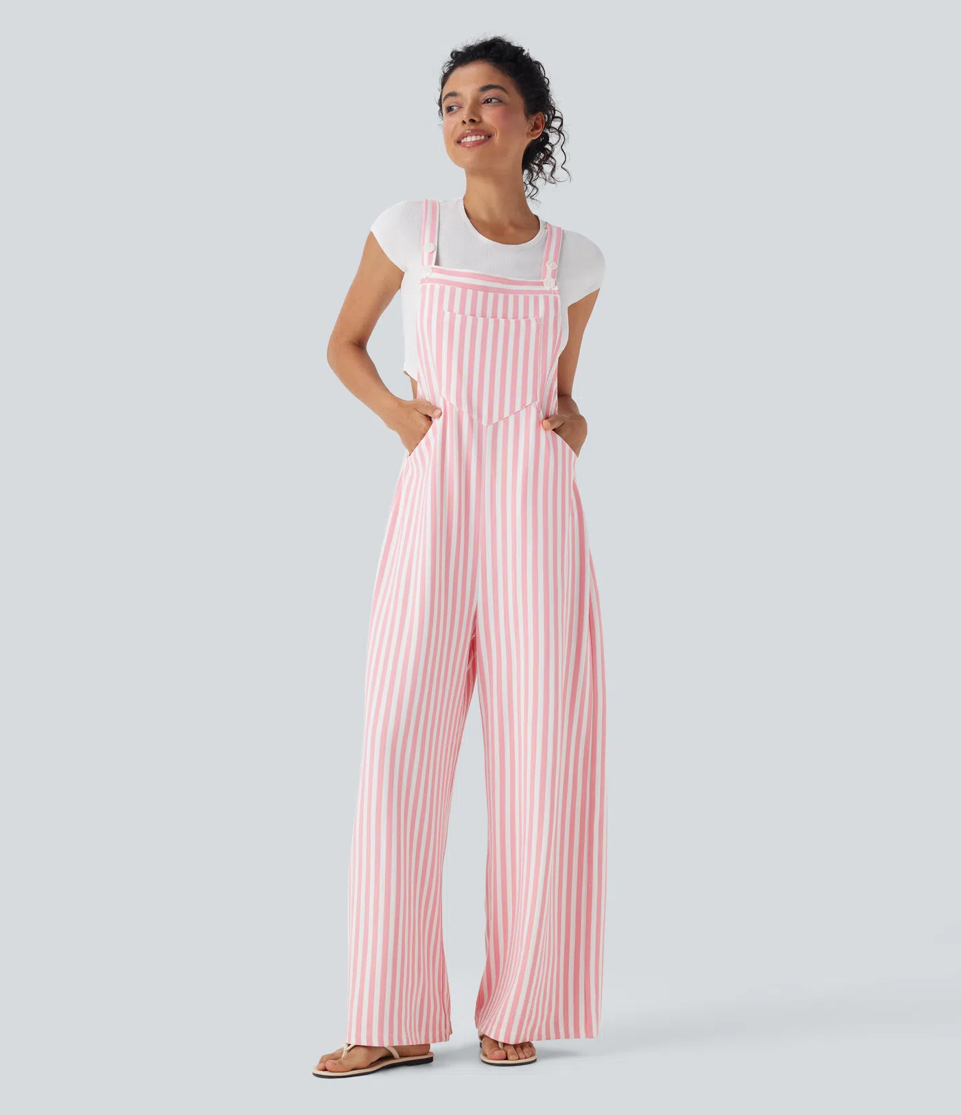 Pockets Stripe Waffle Overalls
