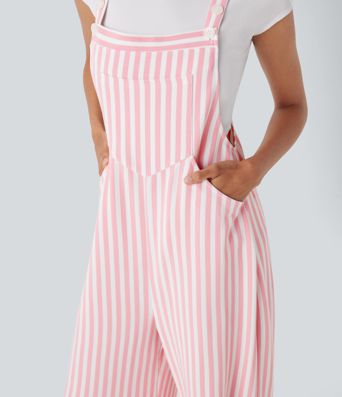 Pockets Stripe Waffle Overalls