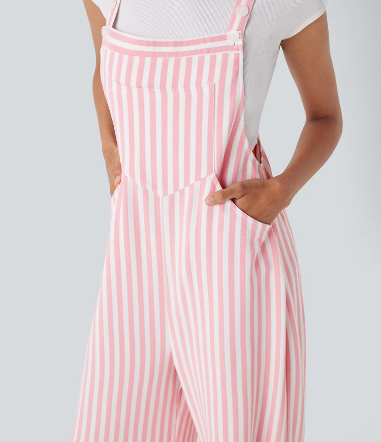 Pockets Stripe Waffle Overalls