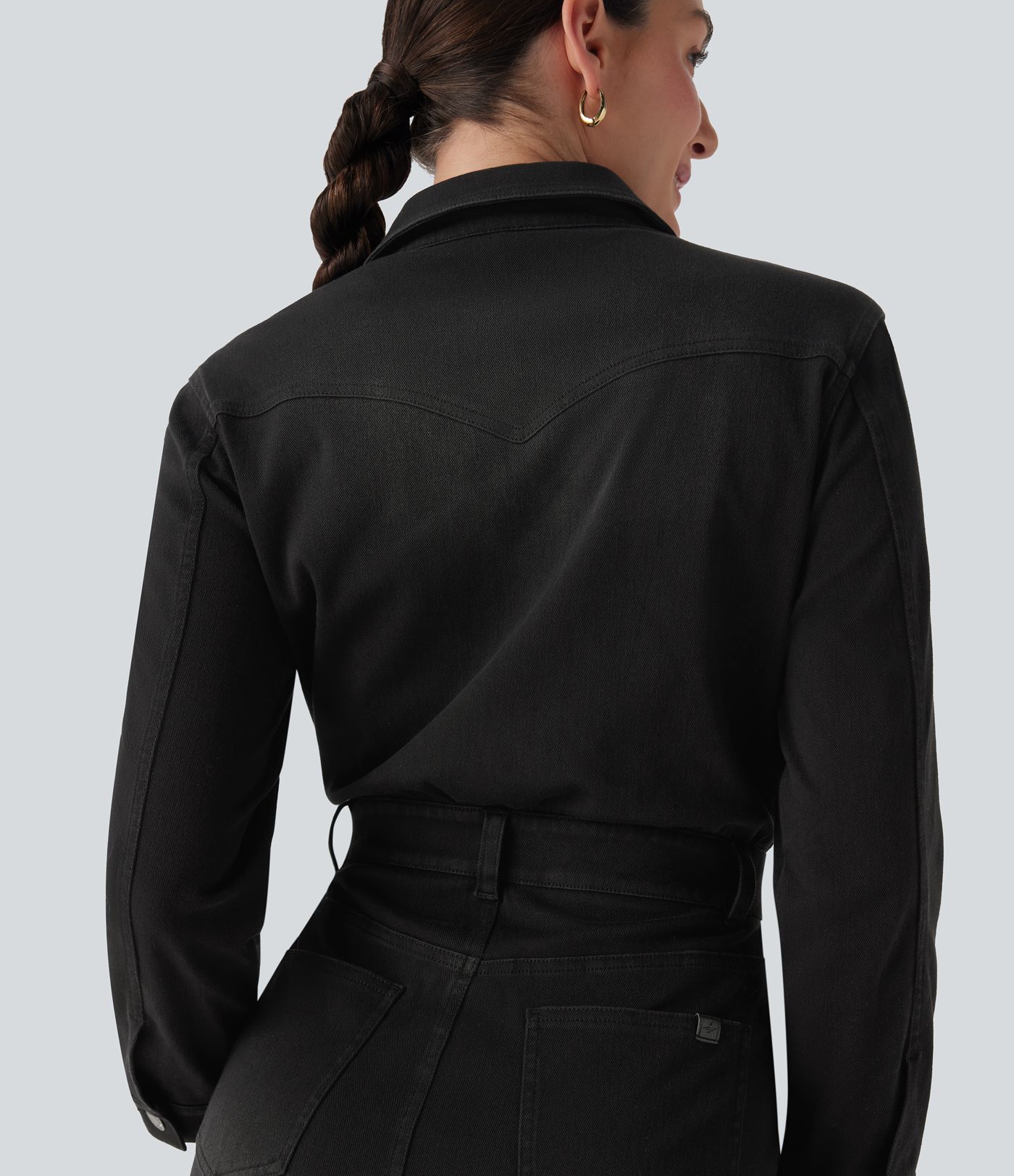 Halara Flex™ Denim Långärmad Midiklänning i Casual Stil med Fickor