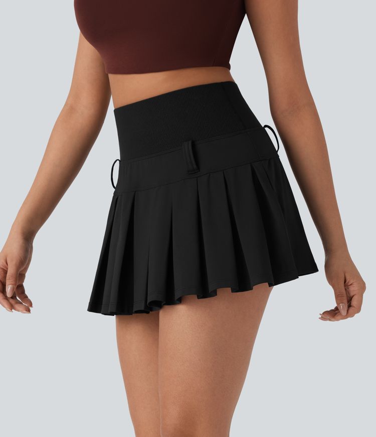 SoftlyZero™ QuickDry High Waisted Pleated Mini 2-in-1 Skirt with Pocket-Front and Back Wearable