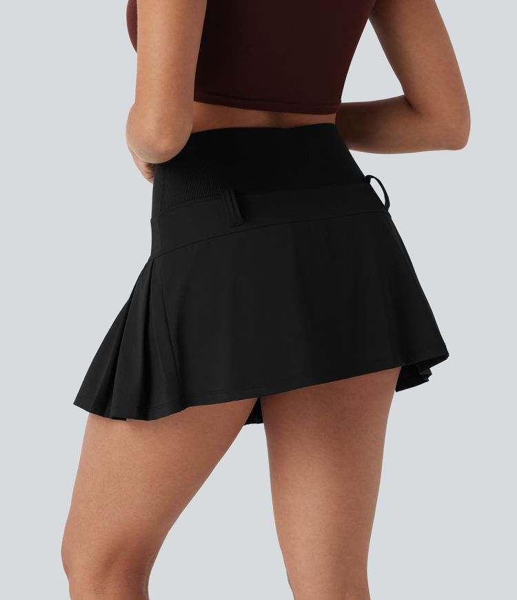 SoftlyZero™ QuickDry High Waisted Pleated Mini 2-in-1 Skirt with Pocket-Front and Back Wearable
