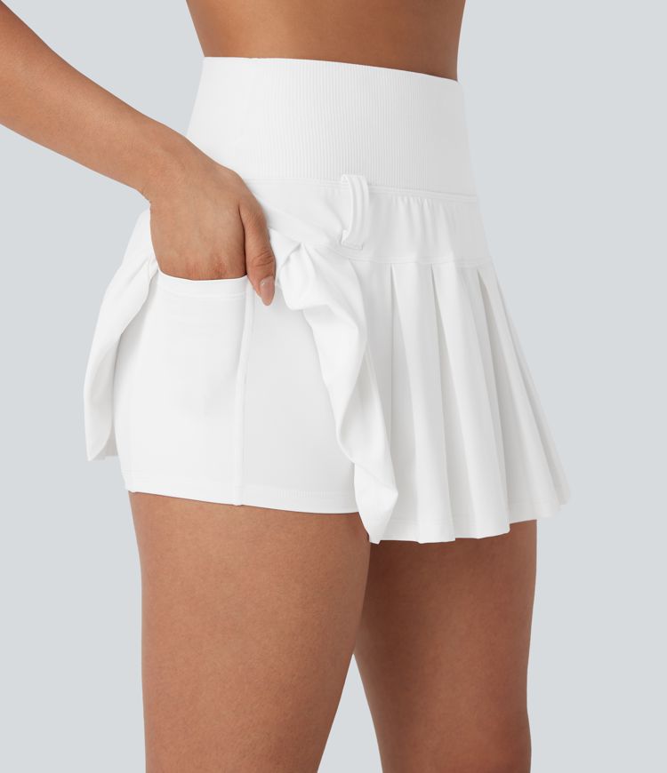 SoftlyZero™ QuickDry High Waisted Pleated Mini 2-in-1 Skirt with Pocket-Front and Back Wearable