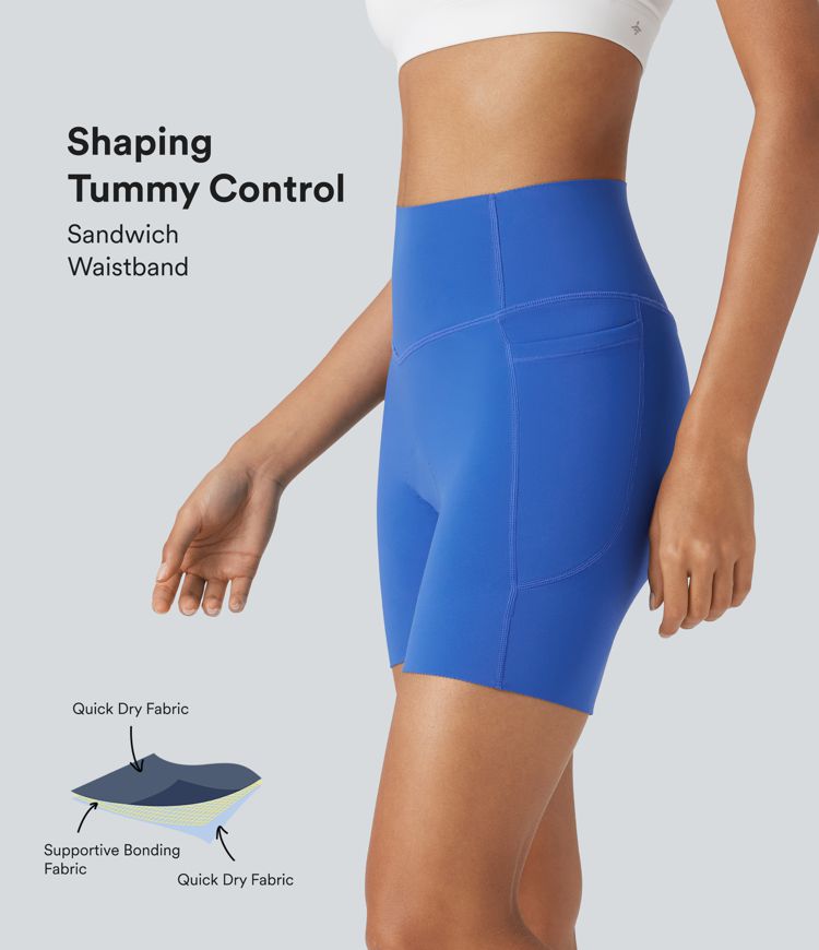 SpeedWave™ SoCinched High Waisted Antislip Tummy Control Quick Dry Cycling Chamois Padded Biker Shorts 5'' with Pockets