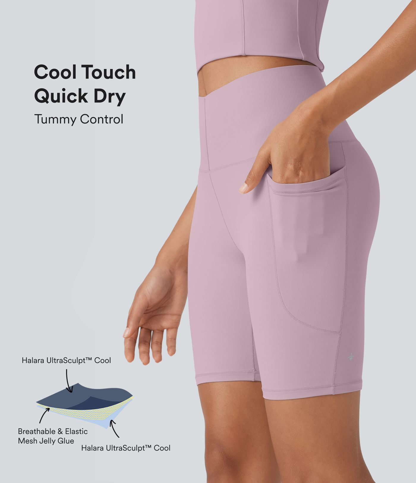 Halara UltraSculpt™ Cool Biker Shorts with quick-drying with 18 cm abdomen sculpting effect with side pockets and UPF 50+