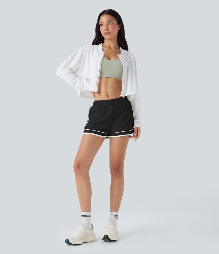 Low Rise Color Block Curved Hem 2-in-1 Cool Touch Quick Dry Running Shorts with Pocket