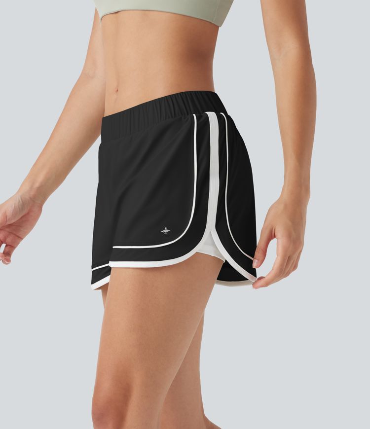 Low Rise Color Block Curved Hem 2-in-1 Cool Touch Quick Dry Running Shorts with Pocket