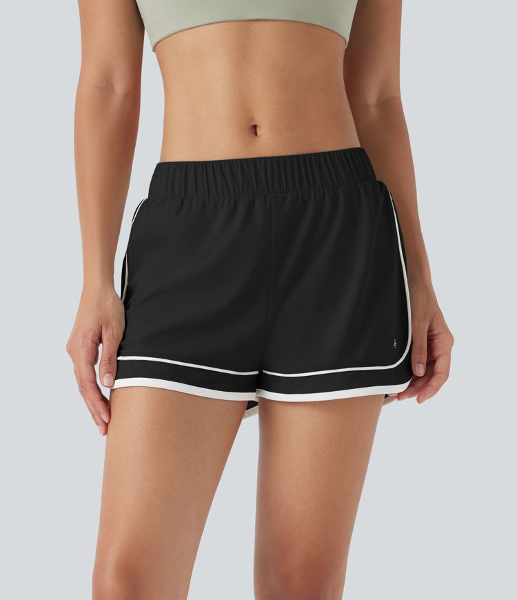 Low Rise Color Block Curved Hem 2-in-1 Cool Touch Quick Dry Running Shorts with Pocket