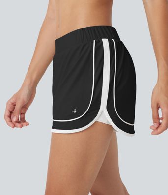 Low Rise Color Block Curved Hem 2-in-1 Cool Touch Quick Dry Running Shorts with Pocket