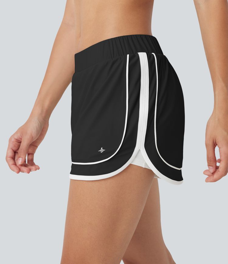 Low Rise Color Block Curved Hem 2-in-1 Cool Touch Quick Dry Running Shorts with Pocket