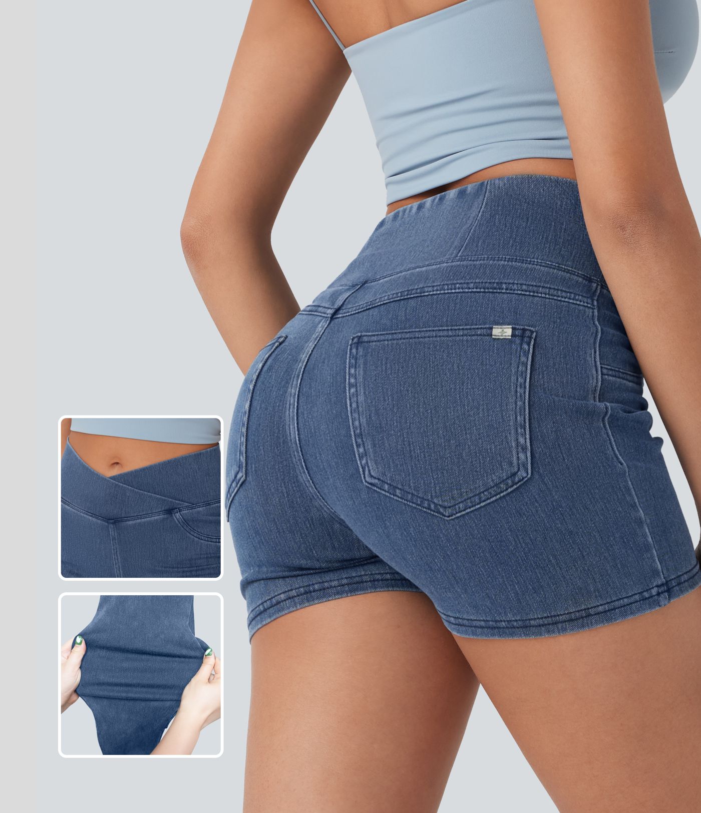 Halara Flex™ High Waisted Crossover Pocket Denim Casual Shorts 3"