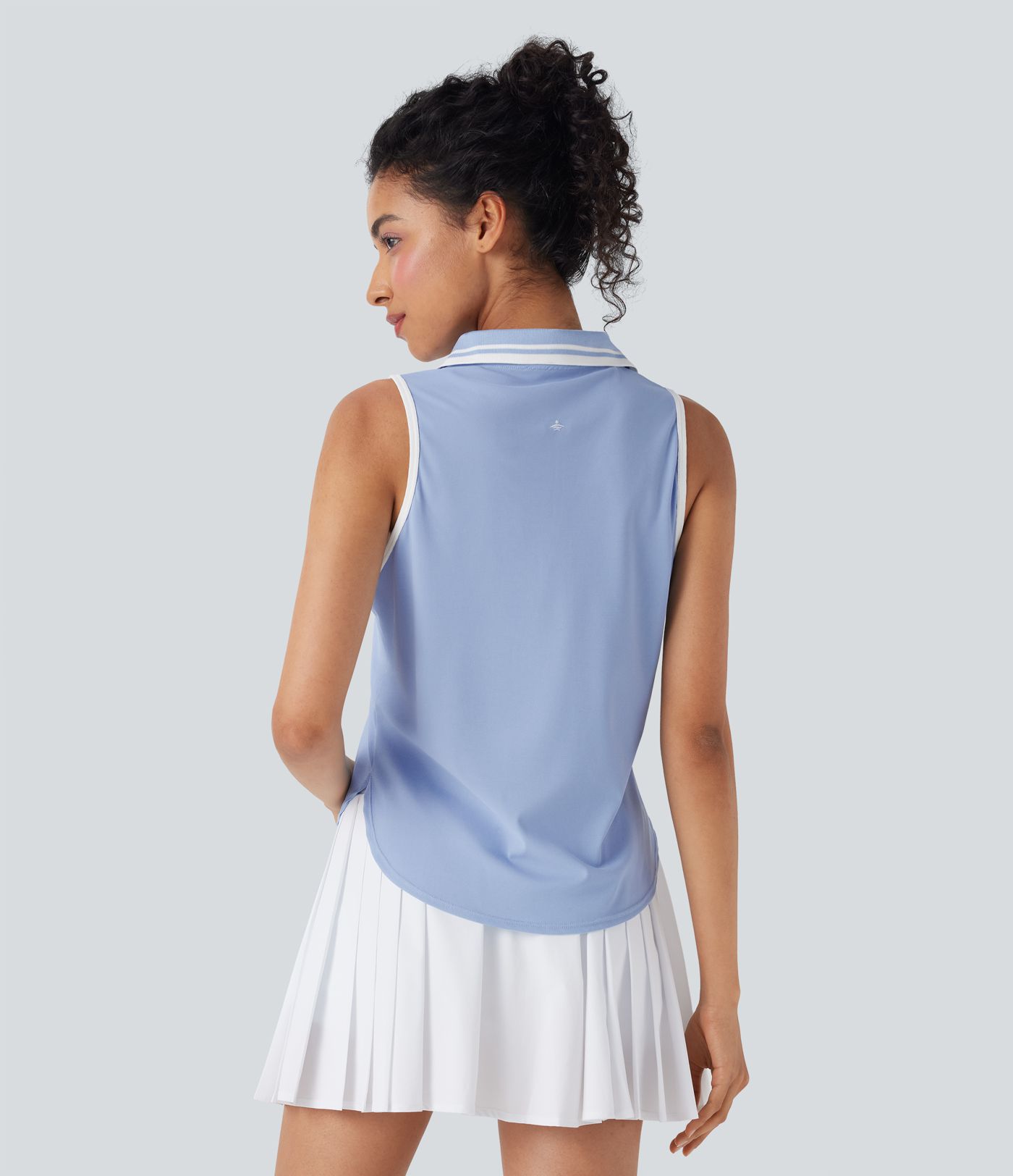 Color Block Polo V Neck Sleeveless Quick Dry Casual Top-UPF50+