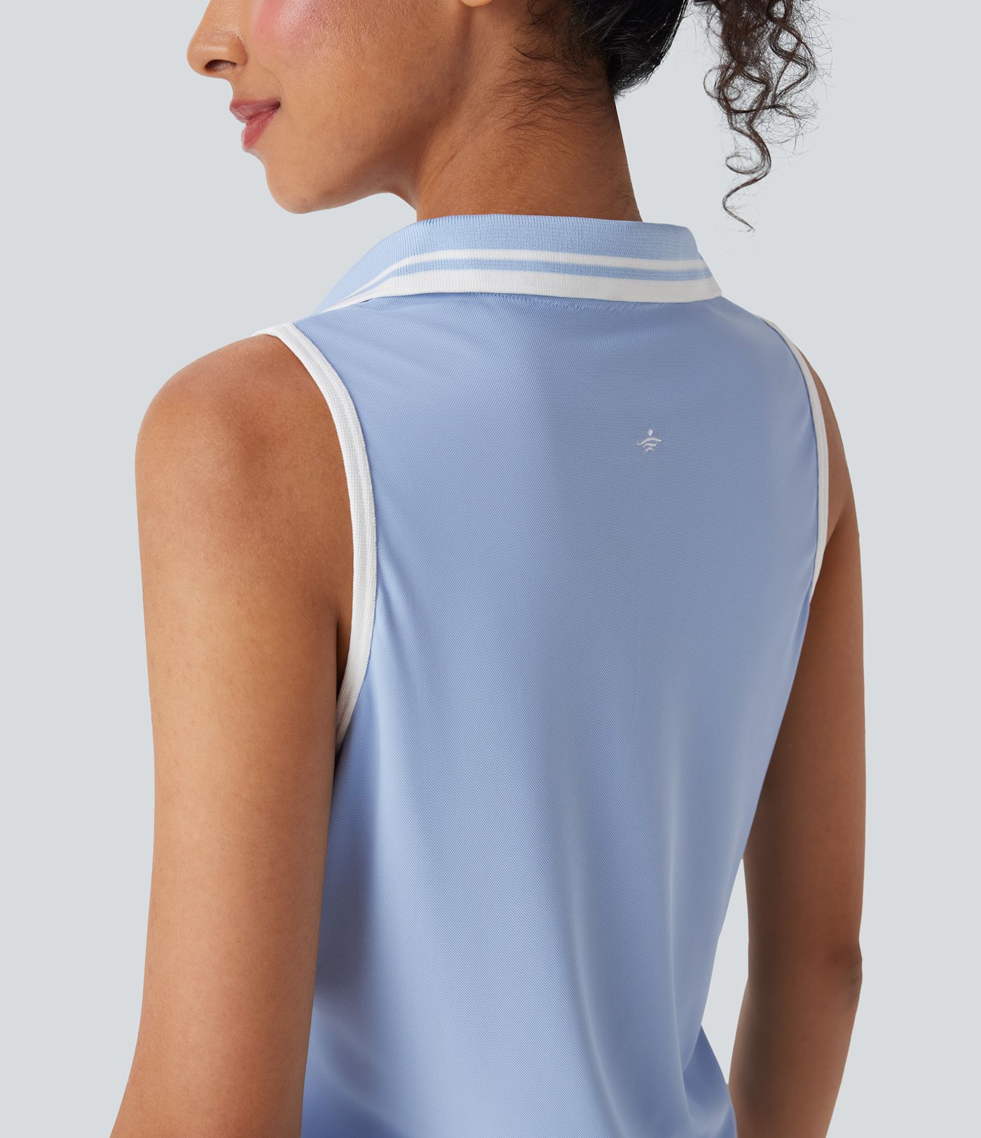 Color Block Polo V Neck Sleeveless Quick Dry Casual Top-UPF50+