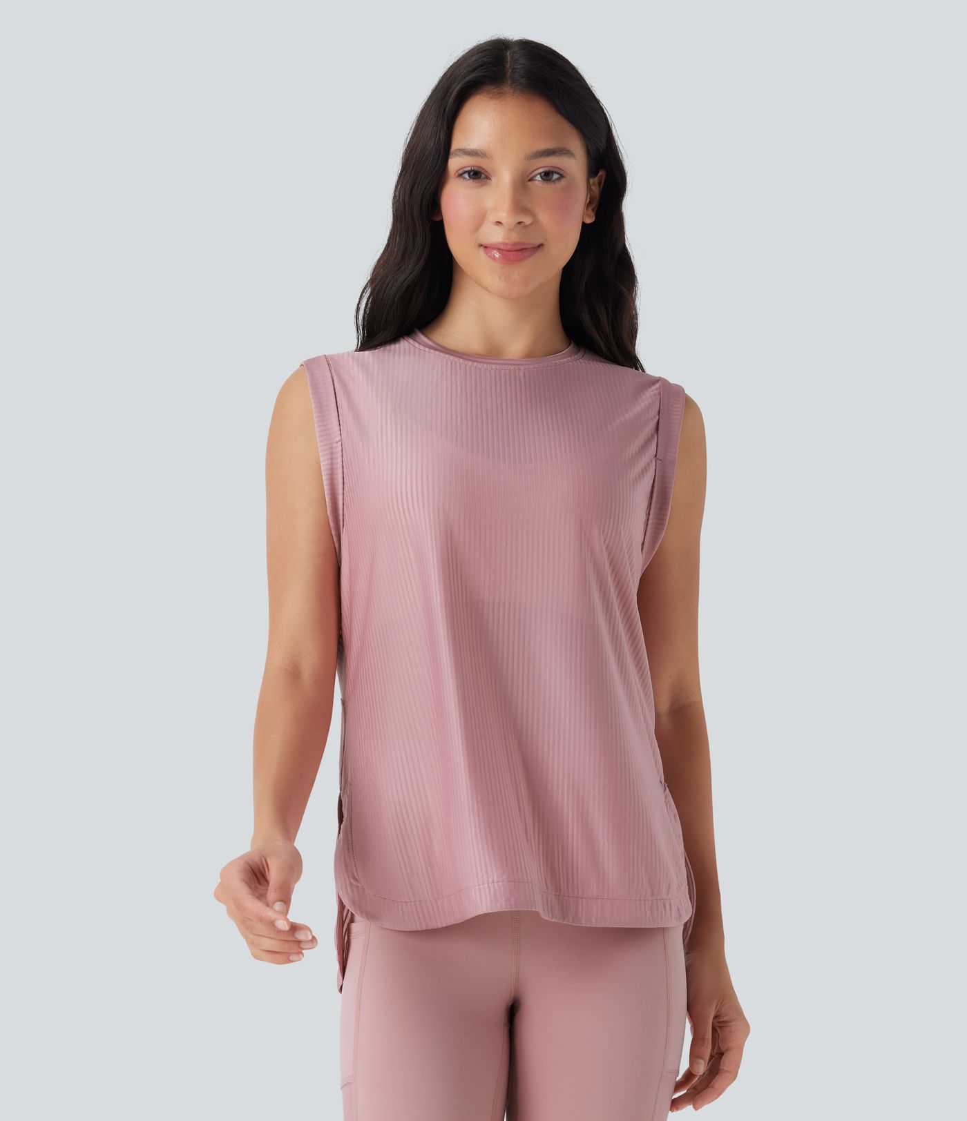Round Neck Curved Hem Quick Dry Yoga Tank Top