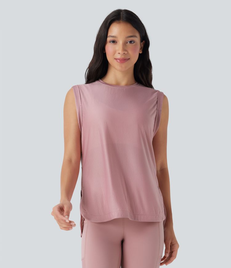 Round Neck Curved Hem Quick Dry Yoga Tank Top