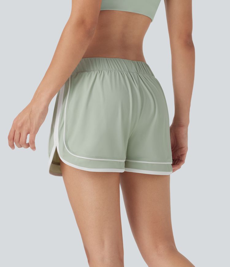 Low Rise Color Block Curved Hem 2-in-1 Cool Touch Quick Dry Running Shorts with Pocket