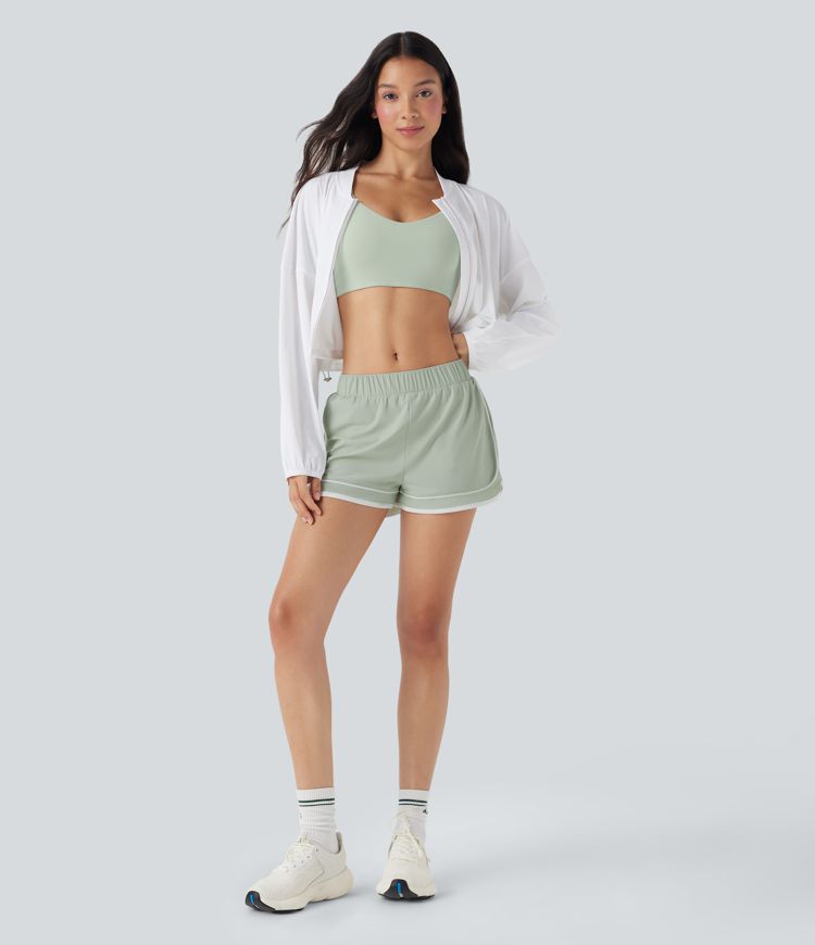 Low Rise Color Block Curved Hem 2-in-1 Cool Touch Quick Dry Running Shorts with Pocket