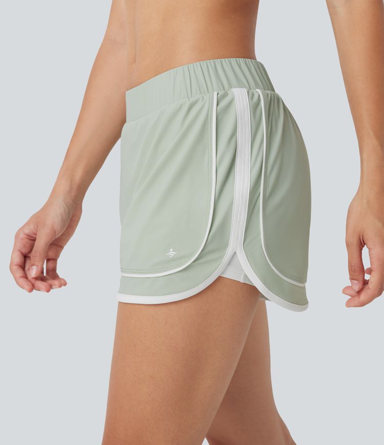 Low Rise Color Block Curved Hem 2-in-1 Cool Touch Quick Dry Running Shorts with Pocket