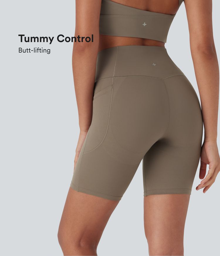 Shorts de yoga moldeadores Halara UltraSculpt™ de tiro alto cruzado con efecto moldeador de abdomen y push-up de 18 cm y bolsillos