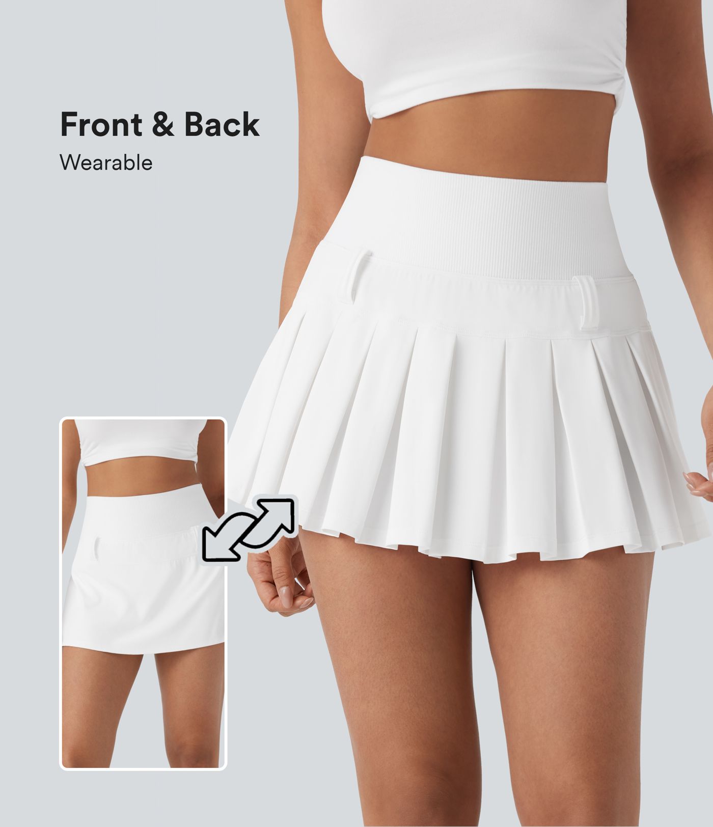 SoftlyZero™ QuickDry High Waisted Pleated Mini 2-in-1 Skirt with Pocket-Front and Back Wearable