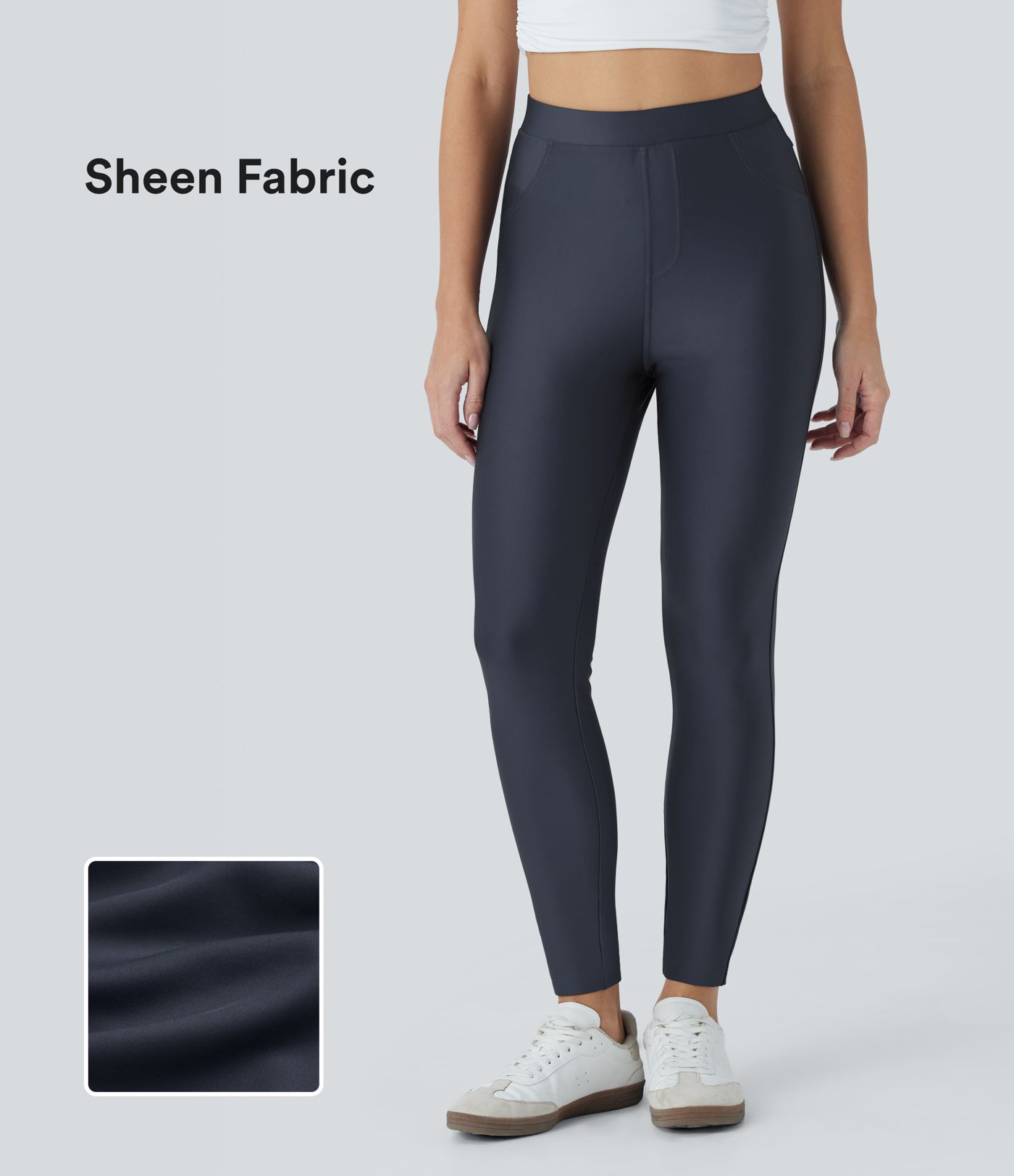 High Waisted Sheen Casual Skinny Pants with Pockets