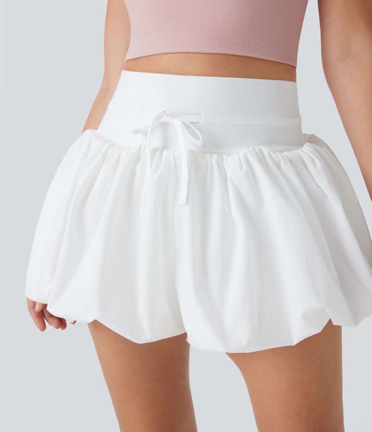 Lässige Bubble-Shorts mit hoher Taille, Kordelzug und Taschen