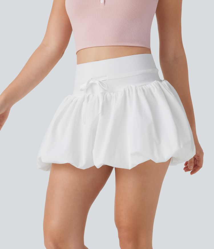 Lässige Bubble-Shorts mit hoher Taille, Kordelzug und Taschen