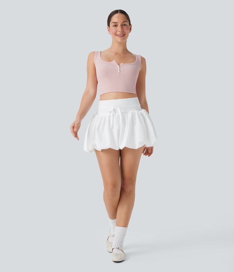 Lässige Bubble-Shorts mit hoher Taille, Kordelzug und Taschen