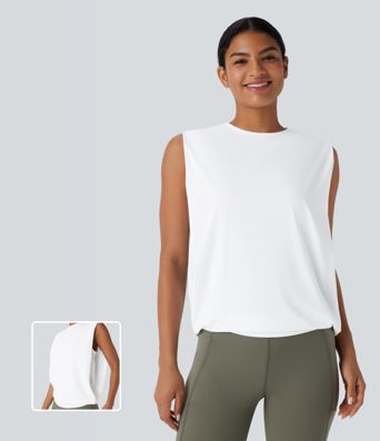 Round Neck Ruched Cool Touch Yoga Tank Top-UPF50+